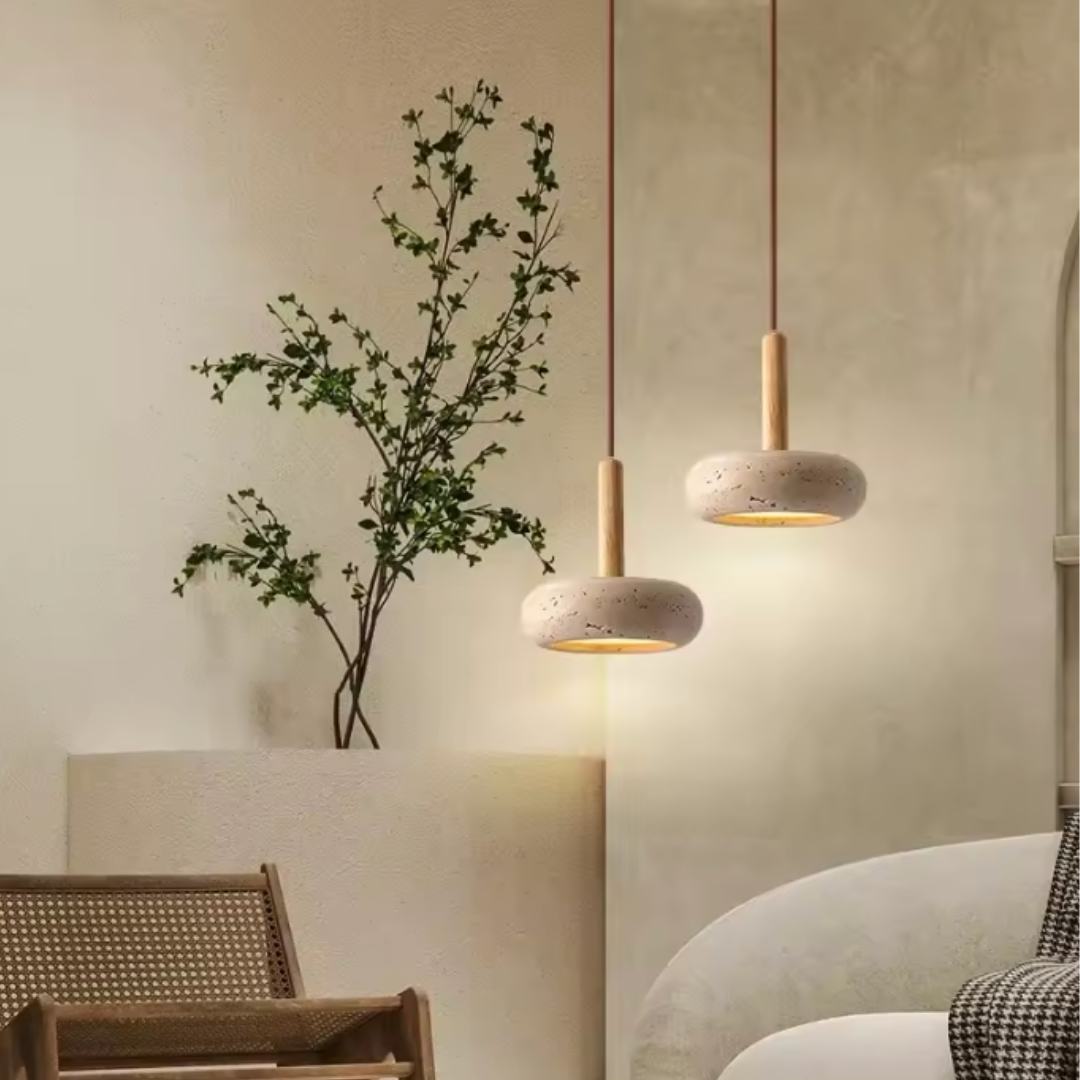 Stone & Wood Style Pendant Hanging Light